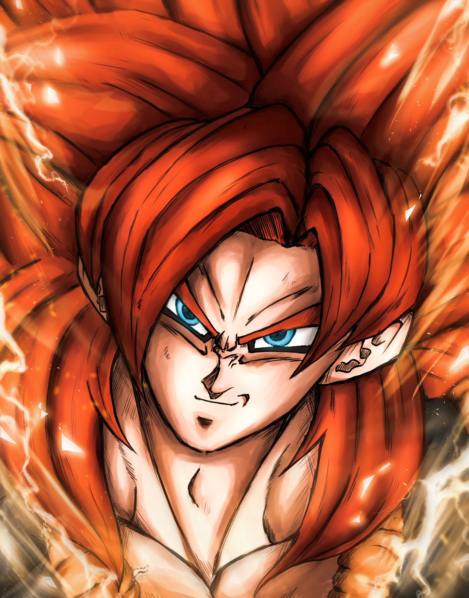 super saiyan male focus 1boy solo red hair blue eyes looking at viewer  illustration images