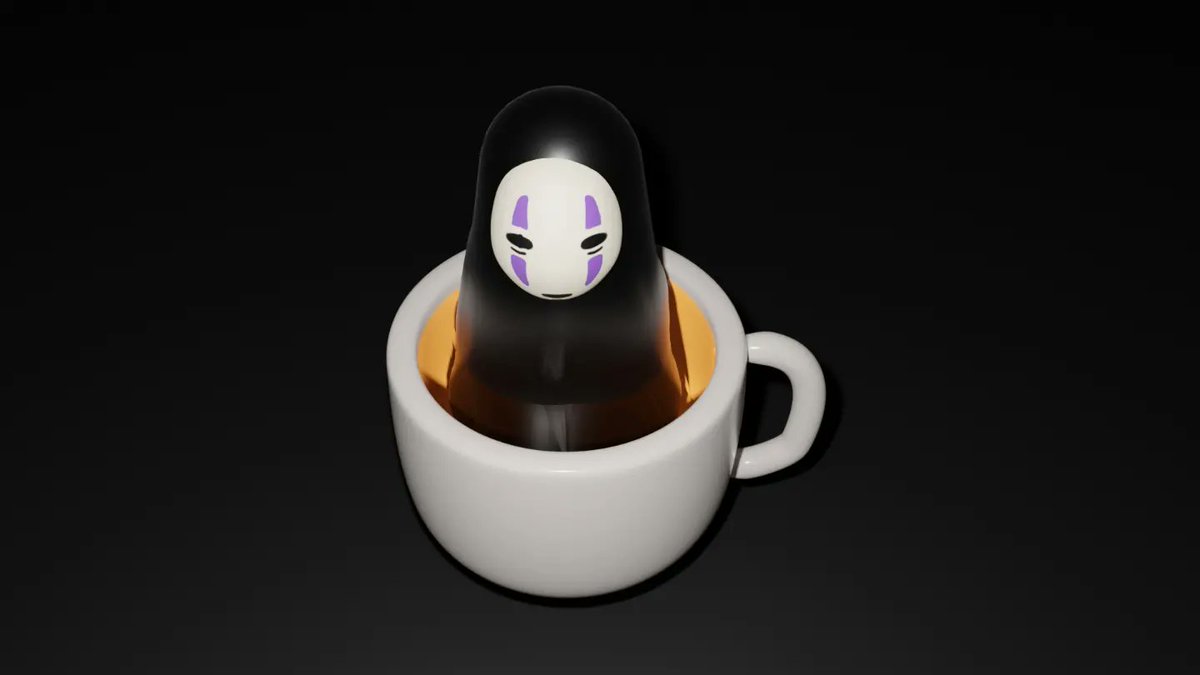 VPMimiMew's tweet photo. Been stressing? Have a little no face from Spirited Away in a cup of tea ☕

Yes the other eye is a little whack, I don't know what's wrong with the render. Leaving it as it is, because no face still looks cute 💖 https://t.co/iAKjosSNhj