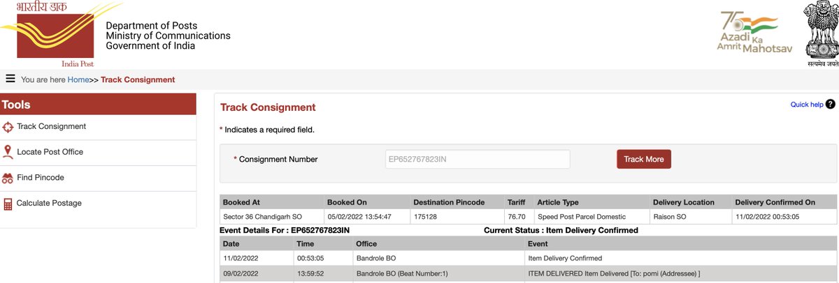 It's really sad that <a href="/IndiaPostOffice/">India Post</a> is very unprofessional that they have shown it delivered on their site to the recipient on 9th of Feb 2022.But we haven't received it. This package is urgently needed because it contains Life-saving Medicines.
<a href="/AshwiniVaishnaw/">Ashwini Vaishnaw</a>  <a href="/devusinh/">Devusinh Chauhan</a>