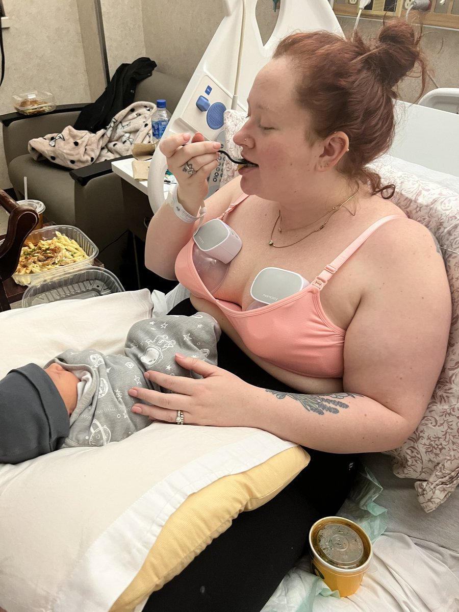 bethsski's tweet photo. Current postpartum reality. I’m also basically wearing a diaper and have stitches in my cooter. Don’t let anyone tell you women aren’t magical or badass. Thanks to my husband for capturing this moment. https://t.co/P192FiAZXf