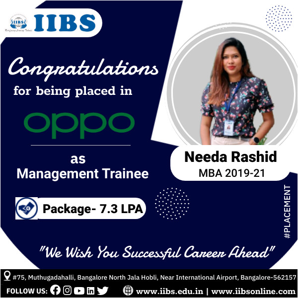 💐#Congratulations Needa Rashid (MBA 2019-21) for outstanding performance in the recruitment rounds of '#oppo' as Management Trainee

#iibscollege #mba #pgdm #management #bschools #placements #achievements #placement2021 #success  #talentacquisition #oppo #managementtra