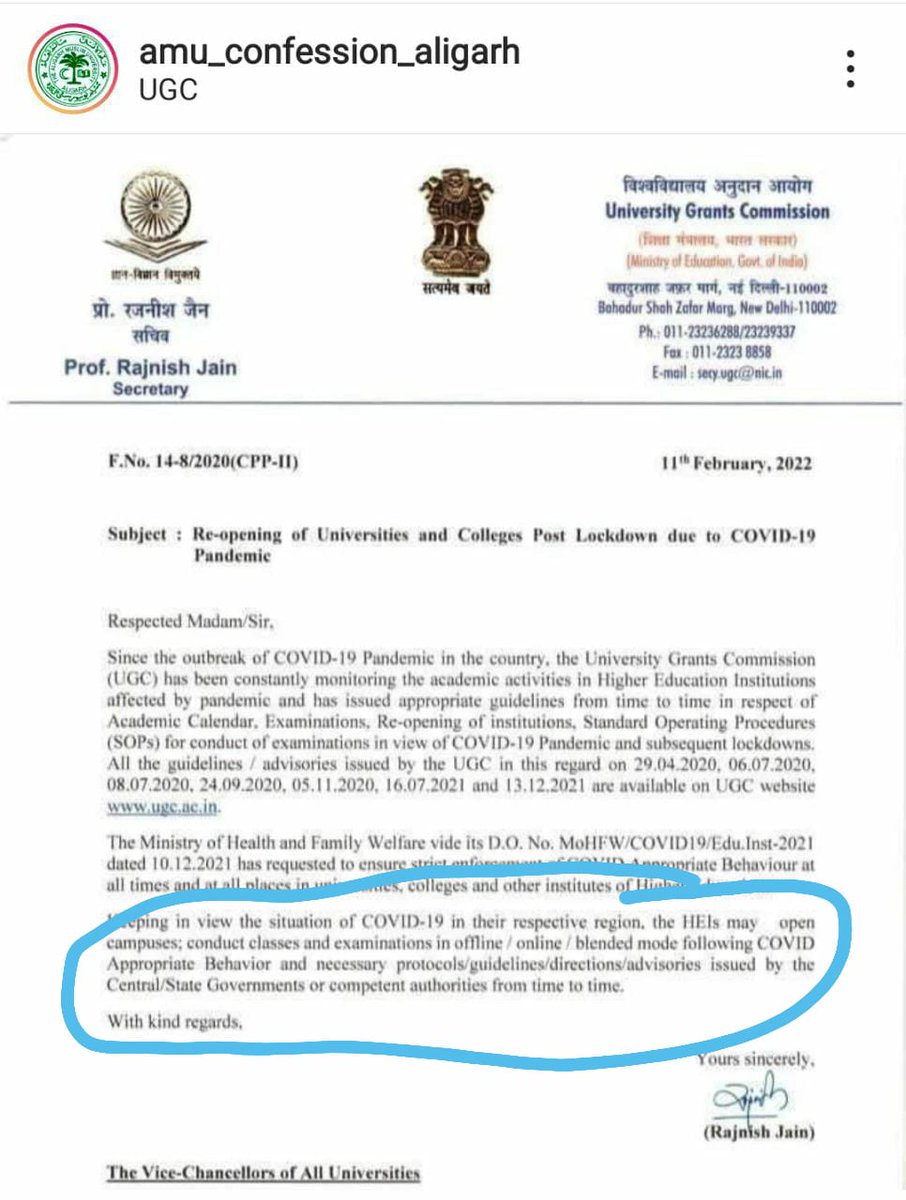 Lakhotra_jk's tweet photo. Even @ugc_india Give flexibility.. Why VC @OfficialCuj is not following it https://t.co/lnRsiluOzS
