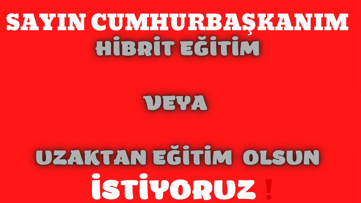 Sayın Cumhurbaşkanım <a href="/RTErdogan/">Recep Tayyip Erdoğan</a> okullardaki önlemler çok yeteriz ve her geçen gün okullardaki vaka sayıları hızla artıyor.

Sizden bizi anlamanızı ve sağlığımız için biz öğrencilerin taleplerini görmenizi  istiyoruz.
#SnCbUzaktanEğitimİstiyoruz
<a href="/fahrettinaltun/">Fahrettin Altun</a> <a href="/tcbestepe/">T.C. Cumhurbaşkanlığı</a>