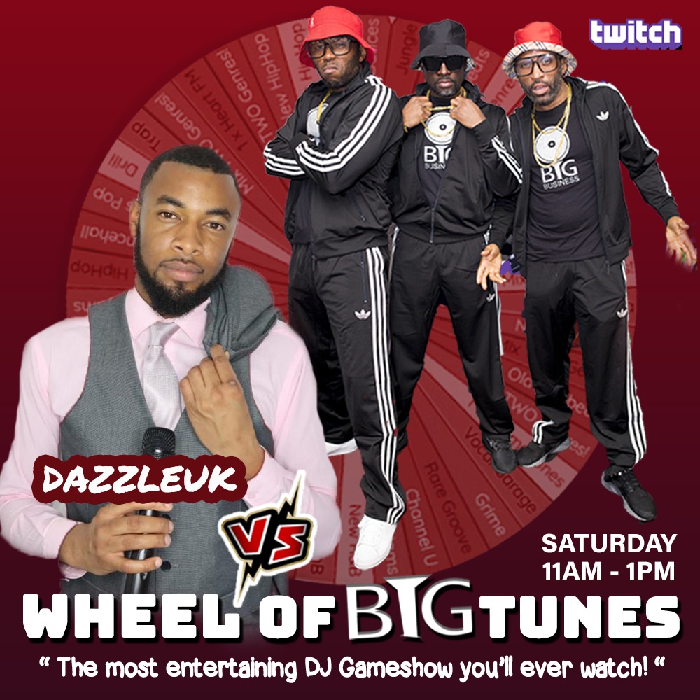 The greatest #DJGameshow om earth returns this morning with special guest <a href="/dazzle_uk/">Dazzle UK</a> ready to take on the #WheelOfBigTunes 

Will he choose level 4... or opt for the less challenging level 1!??

Expect a whole lot of banter!!

Twitch.tv/BigBusinessHQ from 11am!!