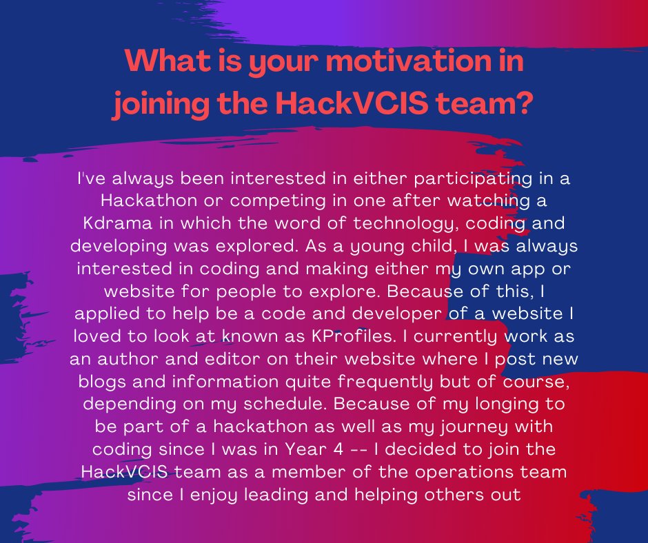HackVCIS's tweet photo. Meet Angelina Chams! A member from our amazing Operation team.

Don't forget to subscribe to our YT channel: https://t.co/899vdWInL5…

#HackVCIS #hackathon #hackvcis #chiangmai #studenthackathon https://t.co/siz8pvlmJ6
