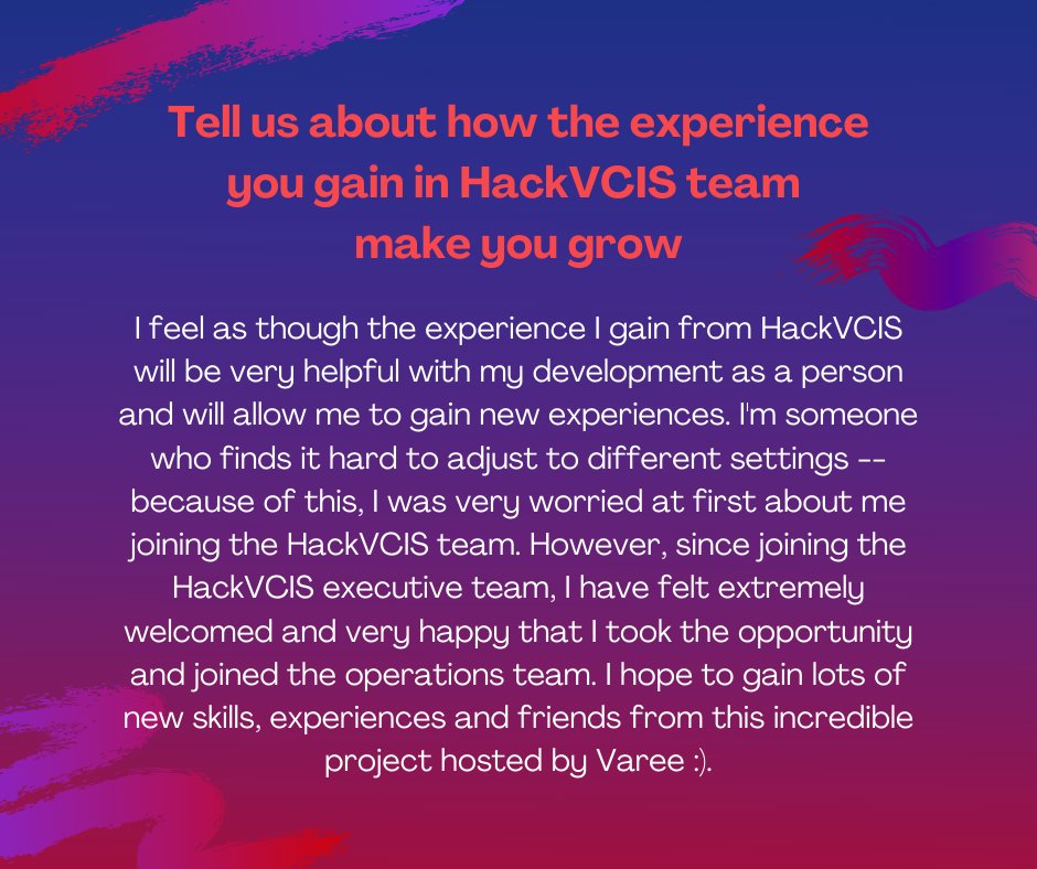 HackVCIS's tweet photo. Meet Angelina Chams! A member from our amazing Operation team.

Don't forget to subscribe to our YT channel: https://t.co/899vdWInL5…

#HackVCIS #hackathon #hackvcis #chiangmai #studenthackathon https://t.co/siz8pvlmJ6