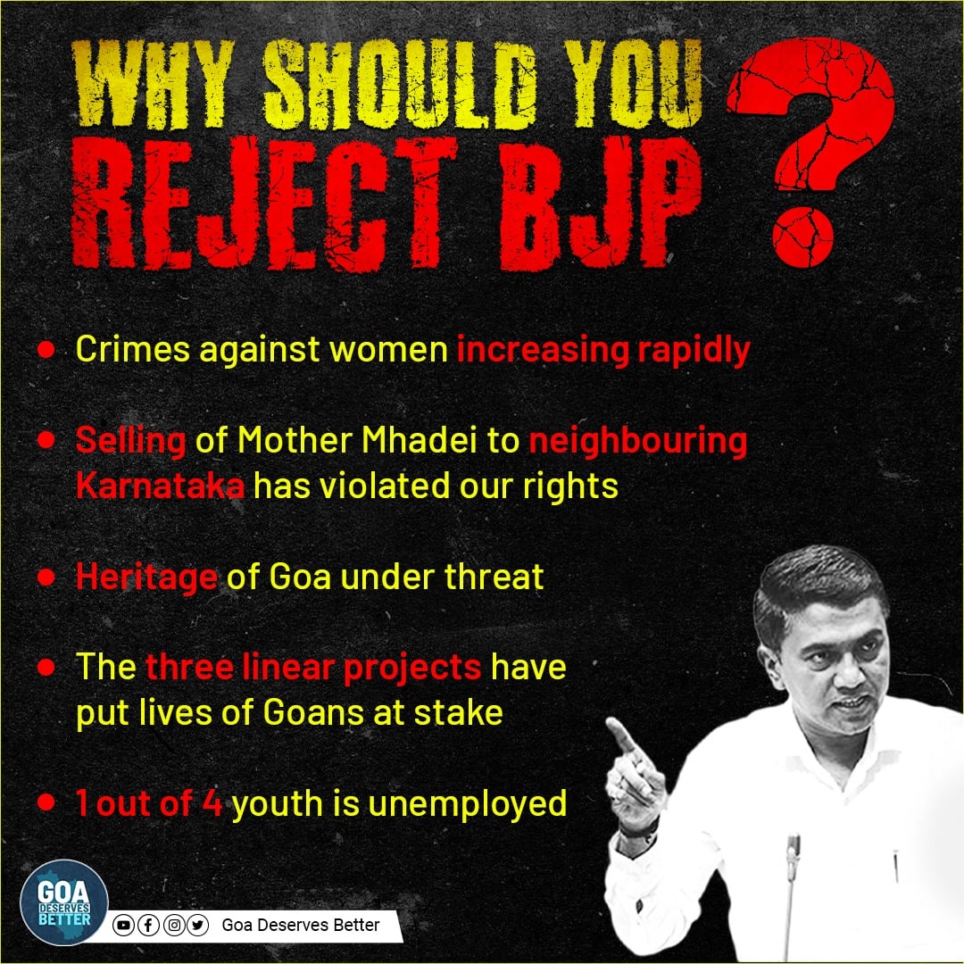 GoaDeservBetter's tweet photo. Enough Reasons to Reject the @BJP4India and @BJP4Goa!
#GoaDeservesBetter https://t.co/Njr3kCP0PW