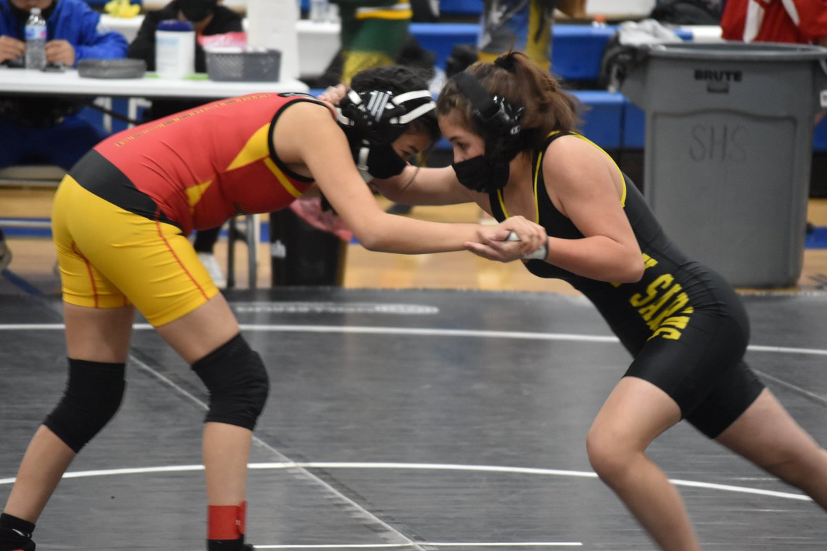 SartanX's tweet photo. District girls wrestling in Socorro ended with two Sartans advancing to state! Claudia Aragon placed 2nd in her weight class, Zia Budagher took 3rd, and Abigail Rael placed in the top six. Claudia and Zia are headed to State next Saturday! Great day for girls #SPXWrestling! https://t.co/4U9DrsivS9
