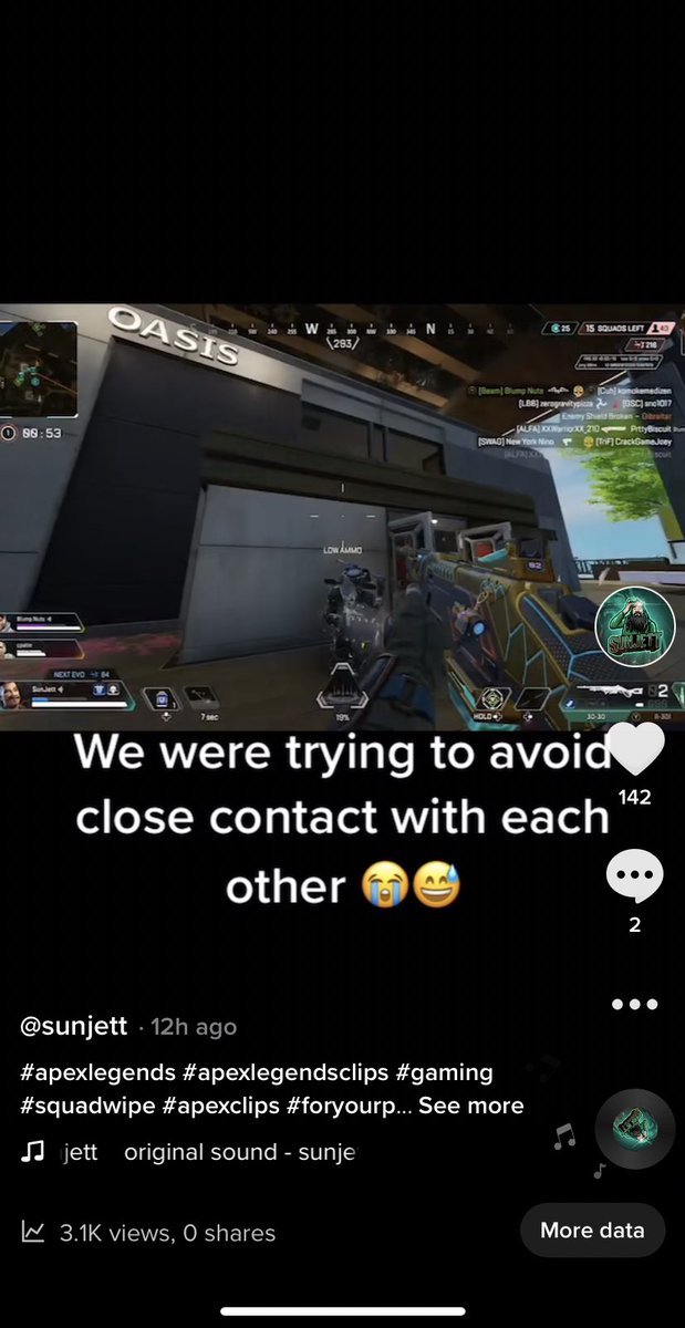 sunjett's tweet photo. Didn’t post it here but if you follow me on #tiktok be sure to follow and check out my latest! 😎😏

#Apexlegends #apexlegendsclips #apexlegendscommunity #tiktokviral #fyp #apex #fuseapexlegends #explorepage #apexlegendsranked https://t.co/y565vkaPhg