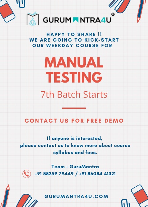 gurumantralearn's tweet image. Our next weekday manual testing classes start from coming monday. If anyone interested please contact us #onlinecourse #gurumantra4uonlinecourse #manualtesting #weekdayclasses #chennaionlinecourses #Chennai #ChennaiBookFair2022 #onlineexams