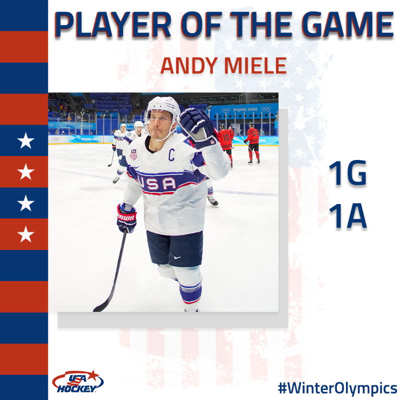 usahockey's tweet photo. The captain with 1️⃣ goal and 1️⃣ assist today! Next up: Germany.

#WinterOlympics | #TeamUSA