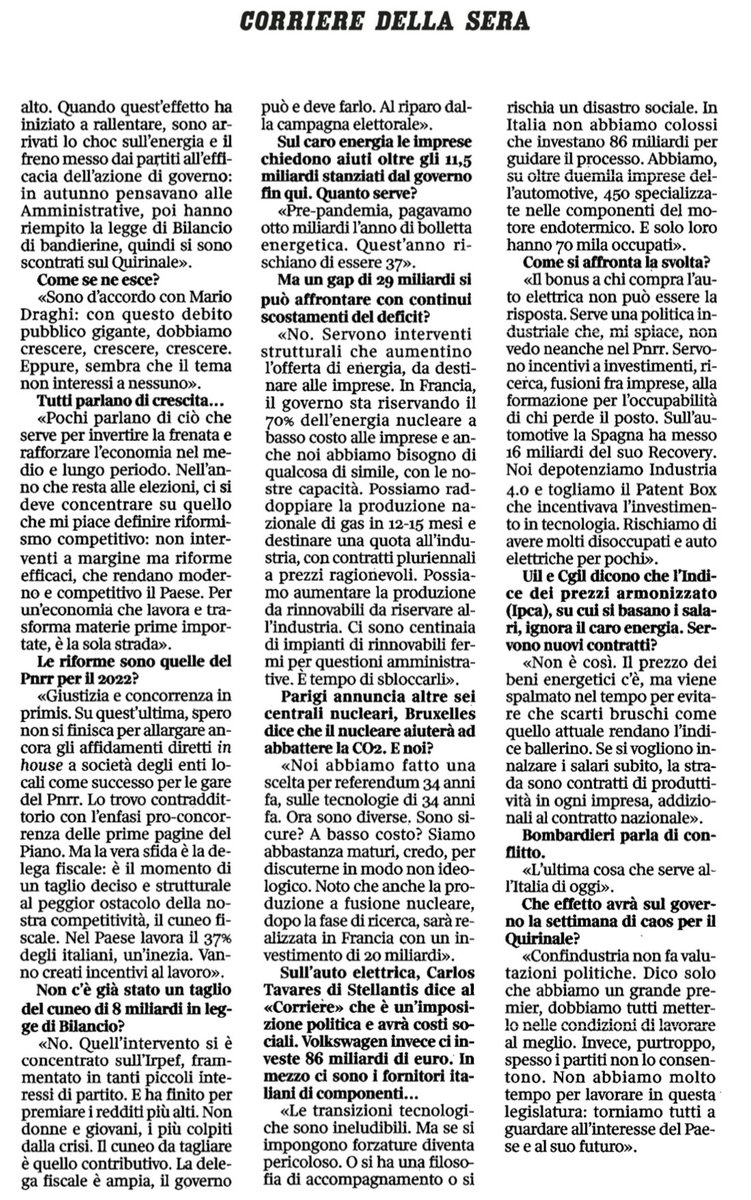 #12febbraio intervista <a href="/Corriere/">Corriere della Sera</a>. 

#IlCoraggiodelFuturo è Riformismo Competitivo ! Per crescere, creare occupazione, rendere 🇮🇹 un Paese moderno, efficiente e inclusivo, abbiamo bisogno delle vere #riforme strutturali che aspettiamo da decenni. Non possiamo più attendere.