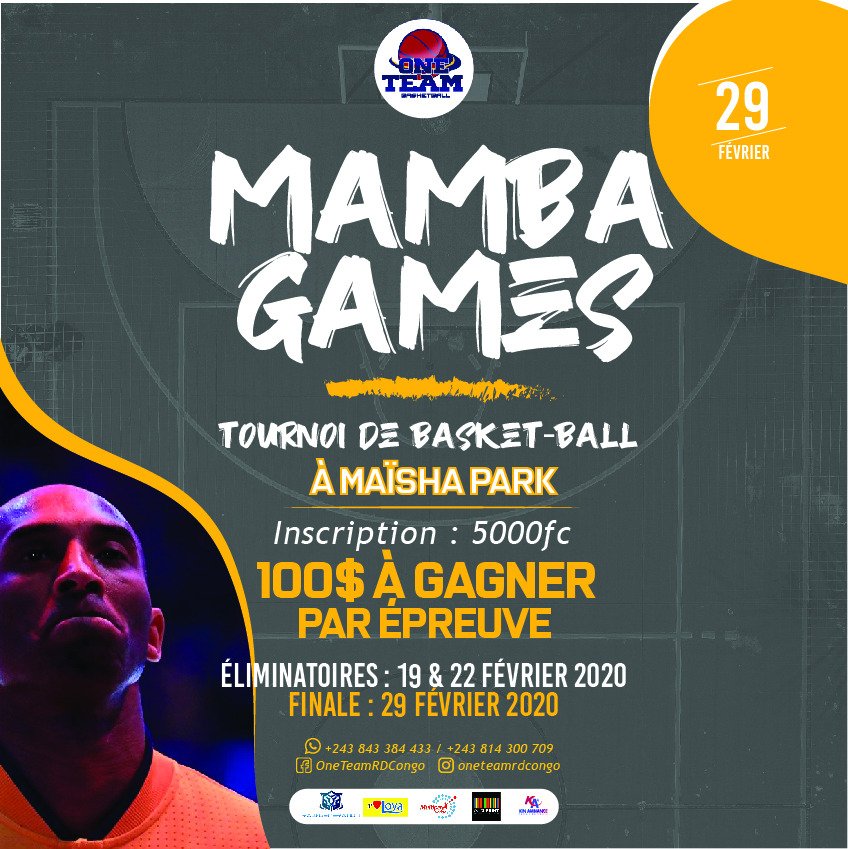 oneteamrdcongo's tweet photo. #OneTeambasketball c'est aussi des tournois.
En février 2020 nous organisions la première édition du "MAMBA GAMES" pour honorer la grande carrière de ce qu'a été celle du regretté Bryant.
Au programme:
- Skills challenge, concours de tirs à 3 points, concours de dunks et 1 VS 1. https://t.co/N0cu4j92LL