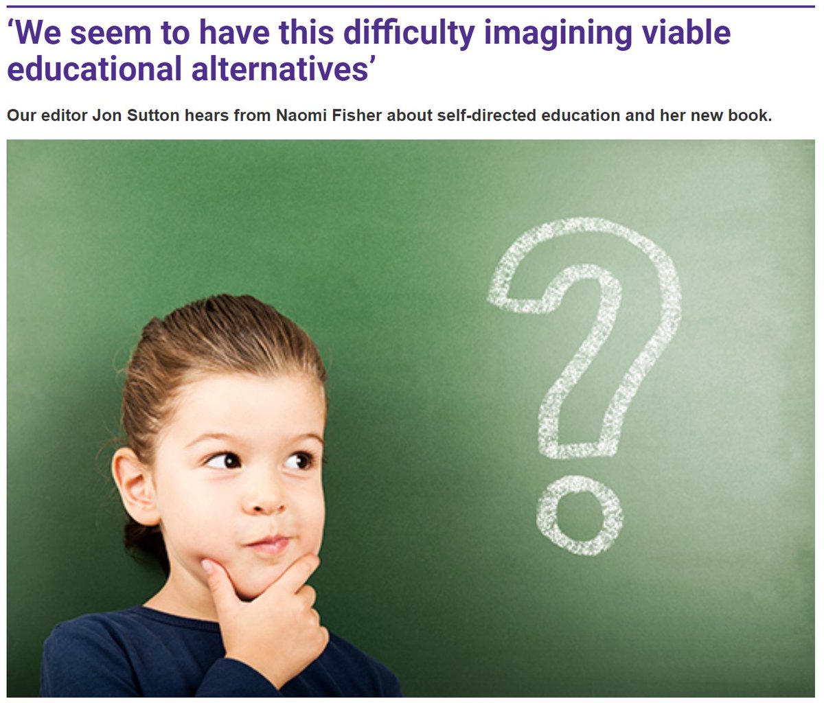 ‘We seem to have this difficulty imagining viable educational alternatives’ - The Psychologist editor, Jon Sutton hears from Naomi Fisher about self-directed education and her new book. thepsychologist.bps.org.uk/we-seem-have-d…