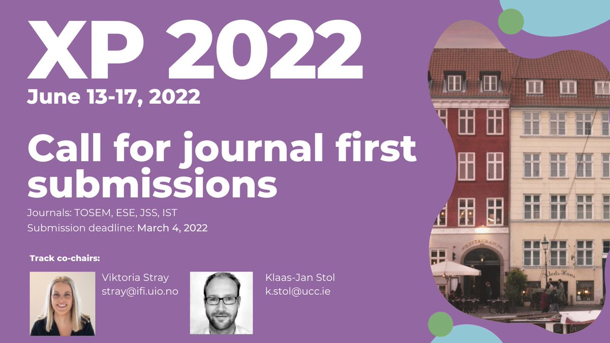 XP Conference (@xpconf) on Twitter photo Please note that the deadline for the Journals First Submissions is now March 4, 2022! This year #XP2022 has partnered with all the leading journals <a href="/acm_tosem/">tosem</a> <a href="/emsejournal/">emsejournal</a> <a href="/JSSoftware/">Journal of Systems and Software</a> <a href="/ISTJrnal/">IST Journal</a> in our field! Great opportunity to tell about your research! agilealliance.org/xp2022/call-fo… Please note that the deadline for the Journals First Submissions is now March 4, 2022! This year #XP2022 has partnered with all the leading journals <a href="/acm_tosem/">tosem</a> <a href="/emsejournal/">emsejournal</a> <a href="/JSSoftware/">Journal of Systems and Software</a> <a href="/ISTJrnal/">IST Journal</a> in our field! Great opportunity to tell about your research! agilealliance.org/xp2022/call-fo…