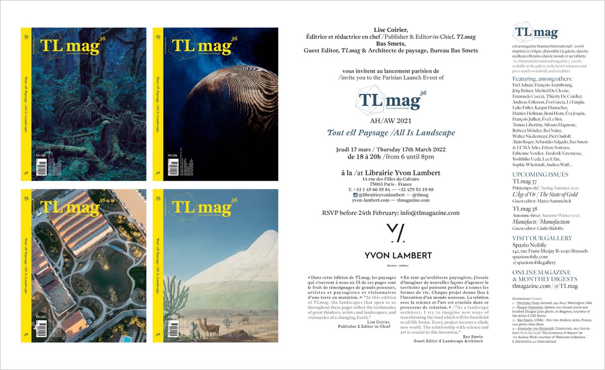 HumanCitiesEU's tweet photo. NEW TLmag Mediakit 2022 &amp; TLmag Launch at Librairie Yvon Lambert, Paris with Spazio Nobile, 17.3.22 - https://t.co/zoma6pQYWs https://t.co/qgxgYXJyWa