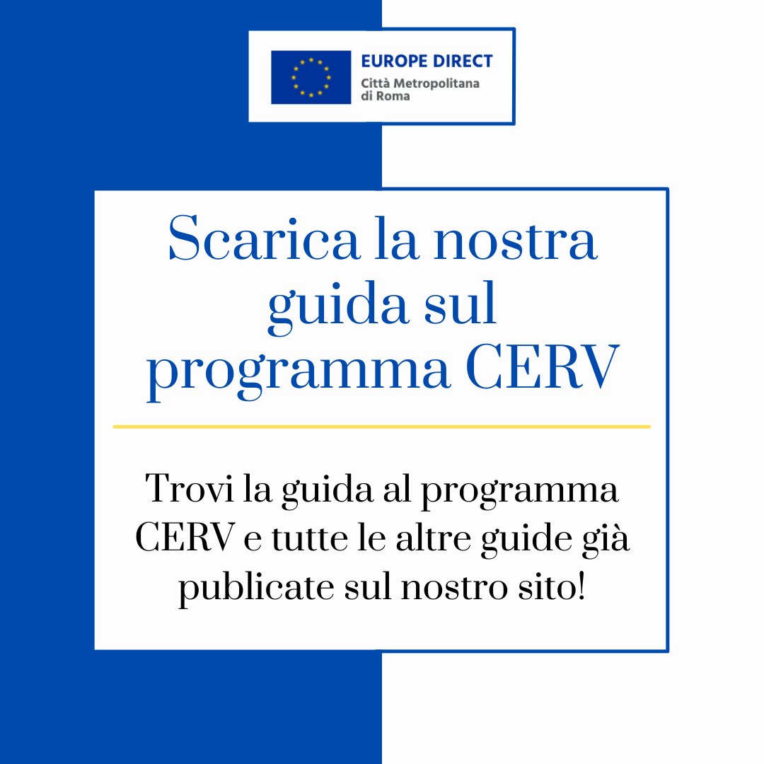 EDCittadiRoma's tweet photo. ⚖🇪🇺 Vuoi conoscere le prossime scadenze del Programma CERV?
👇Questo fine settimana non perdere la possibilità di leggere e scaricare la guida
https://t.co/MeyBYdfzpF
#cervprogramme #citizens #equality #rights #values #europeanunion #europeancommission #progettazioneeuropea https://t.co/gneTg2YbJc