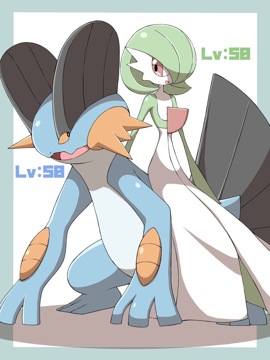 gardevoir pokemon (creature) open mouth standing green hair tongue red eyes border  illustration images