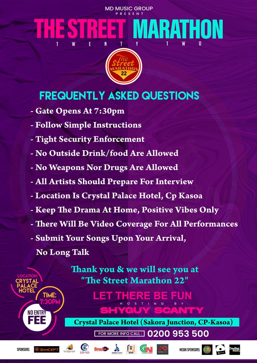 mdmusicgroup_'s tweet photo. Take Note: We've answered most of the questions bothering you #theStreetMarathon22 https://t.co/djqsyewAcf