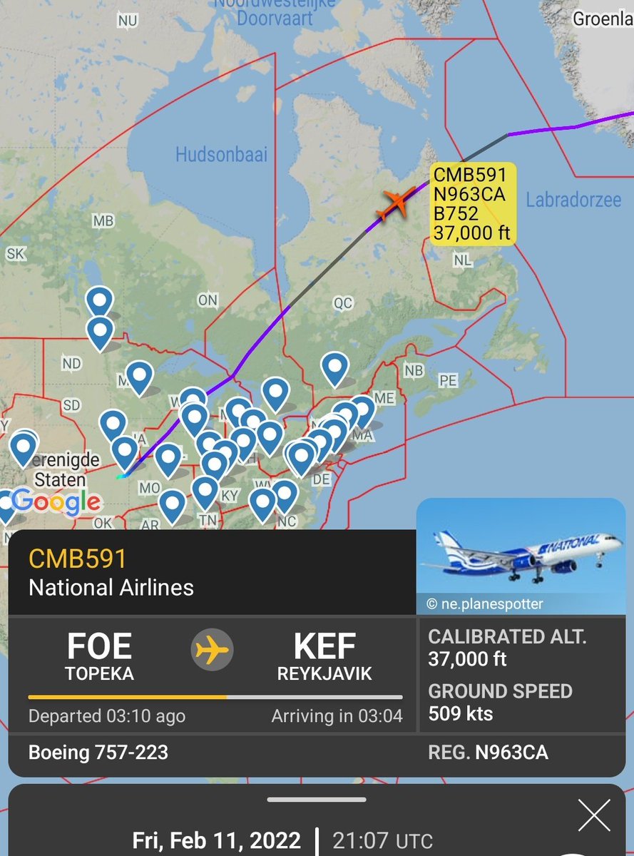 Gerjon_'s tweet photo. National Airlines Boeing 757 passenger aircraft 🇺🇸N963CA, likely carrying soldiers, flew from 🇺🇸Topeka Regional Airport to 🇵🇱Poznan, Poland last night: U.S. Transportation Command flight #CMB591. https://t.co/d8QVgZNRQJ