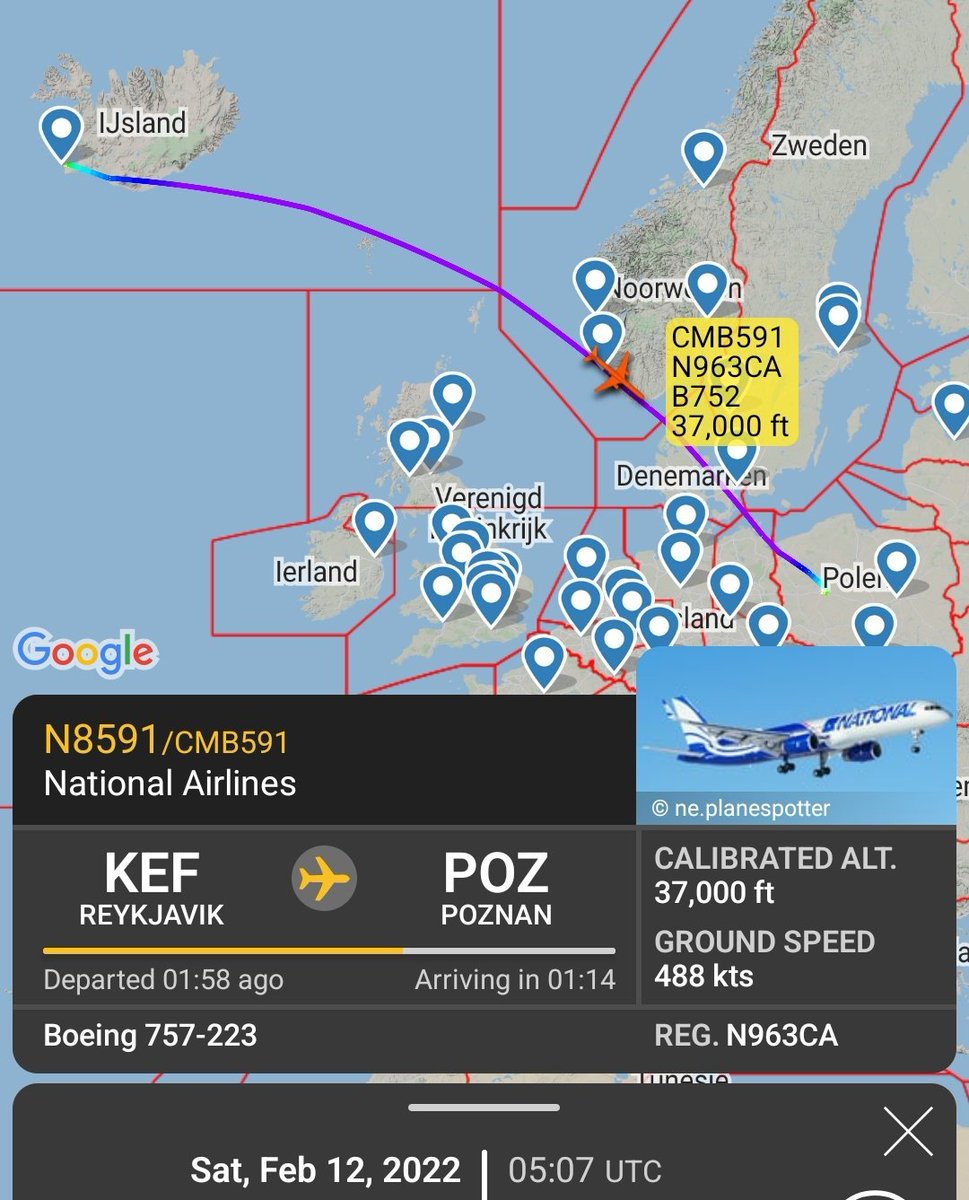Gerjon_'s tweet photo. National Airlines Boeing 757 passenger aircraft 🇺🇸N963CA, likely carrying soldiers, flew from 🇺🇸Topeka Regional Airport to 🇵🇱Poznan, Poland last night: U.S. Transportation Command flight #CMB591. https://t.co/d8QVgZNRQJ