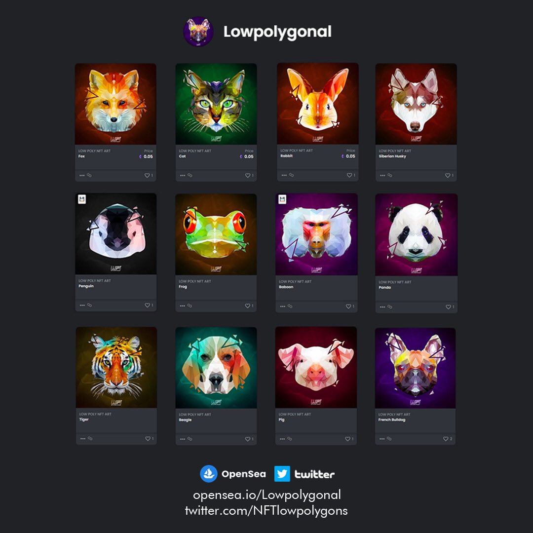 wendeeshi's tweet photo. 12 NFT Animal Low polygon artwork LISTED on OpenSea! ๐ฐ๐ฅ
Check it out!!! โคต๏ธ
โ๏ธ https://t.co/z4cGFyk3oC
https://t.co/z4cGFyk3oC
https://t.co/z4cGFyk3oC
#Lowpoly_NFTCollections #nftartwork #nftcommunityb #nftartist #nftcollectors https://t.co/uUL1iBVgeD