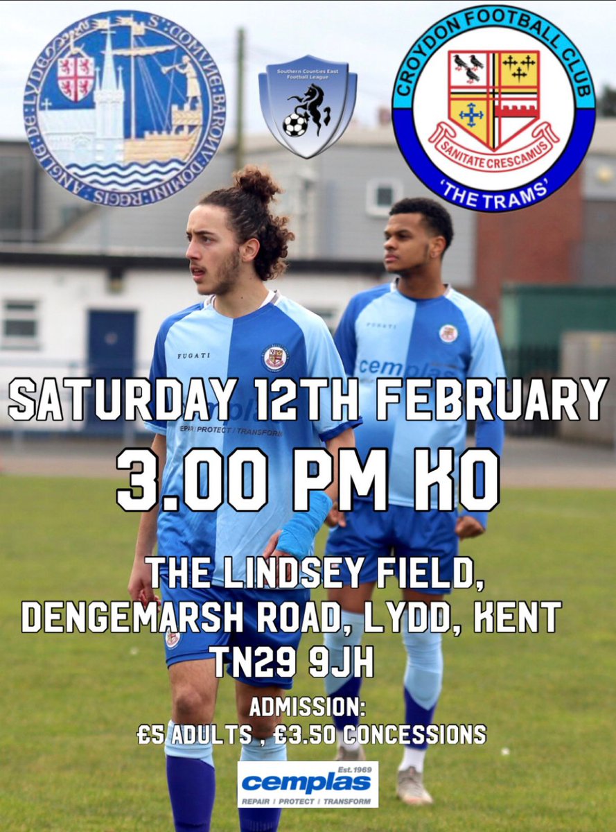 Croydon_FC's tweet photo. Today @Croydon_FC make the long journey to @lyddtownfc. Can the Trams make it five wins in a row? #comeonyoutrams #wearecroydon #upthetrams #tramsbarmyarmy https://t.co/4rEY9K1tTC
