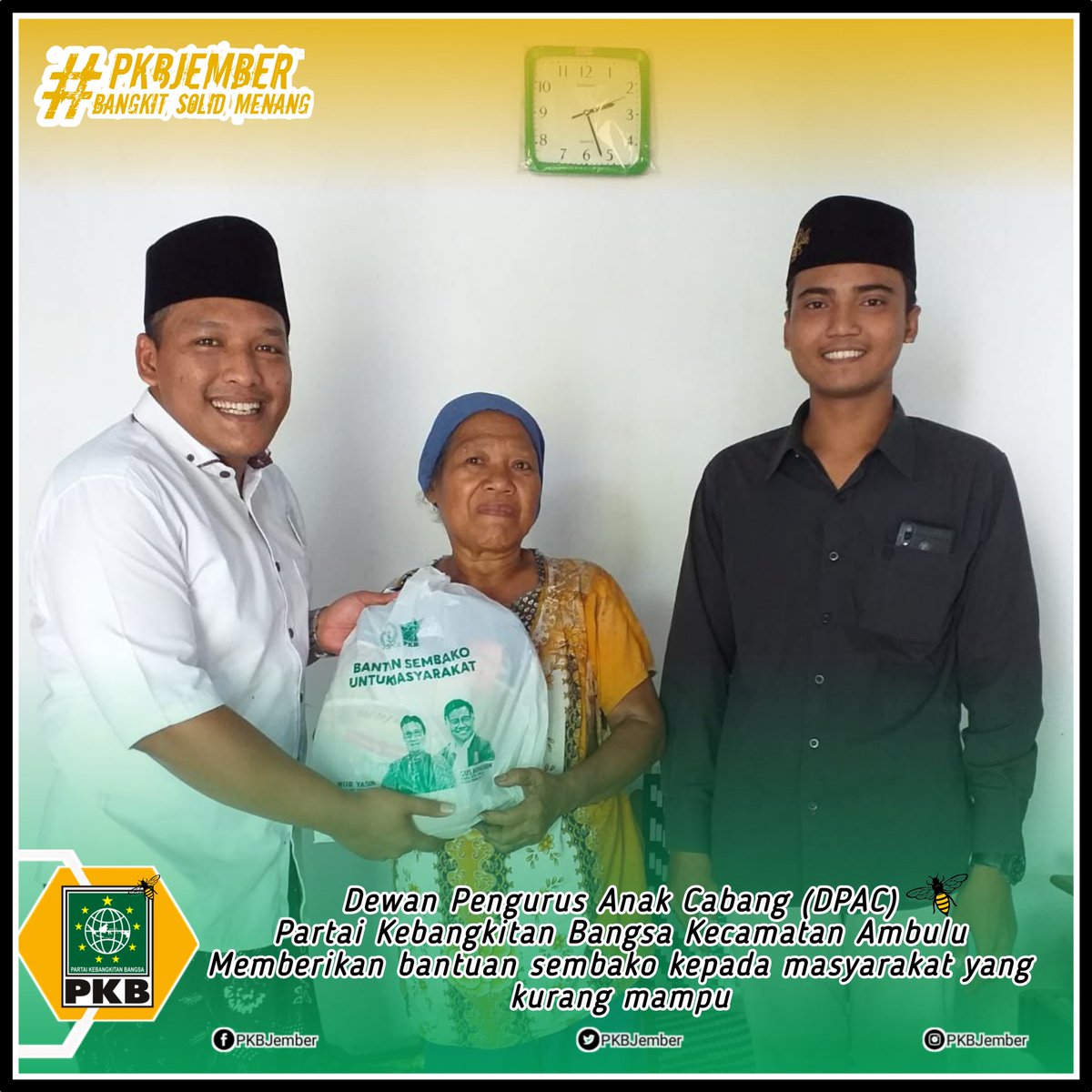 News24Jember's tweet photo. DPAC PKB Kecamatan Ambulu Jember
memberikan bantuan sembako untuk masyarakat yg kurang mampu
#PKBJember #PKBBerbagi
@cakimiNOW @DPP_PKB @dpwpkbjatim_ @lpppkbjatim @ayub_elgenaro https://t.co/ZRTnmih1Z4