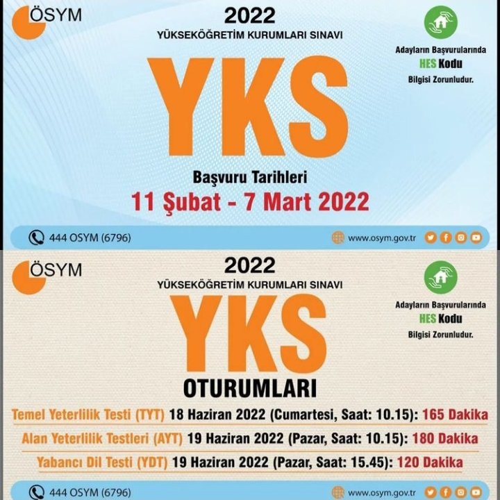 YKS başvurularının alınması ve 
YKS ' de yapılan değişiklikler !!!!