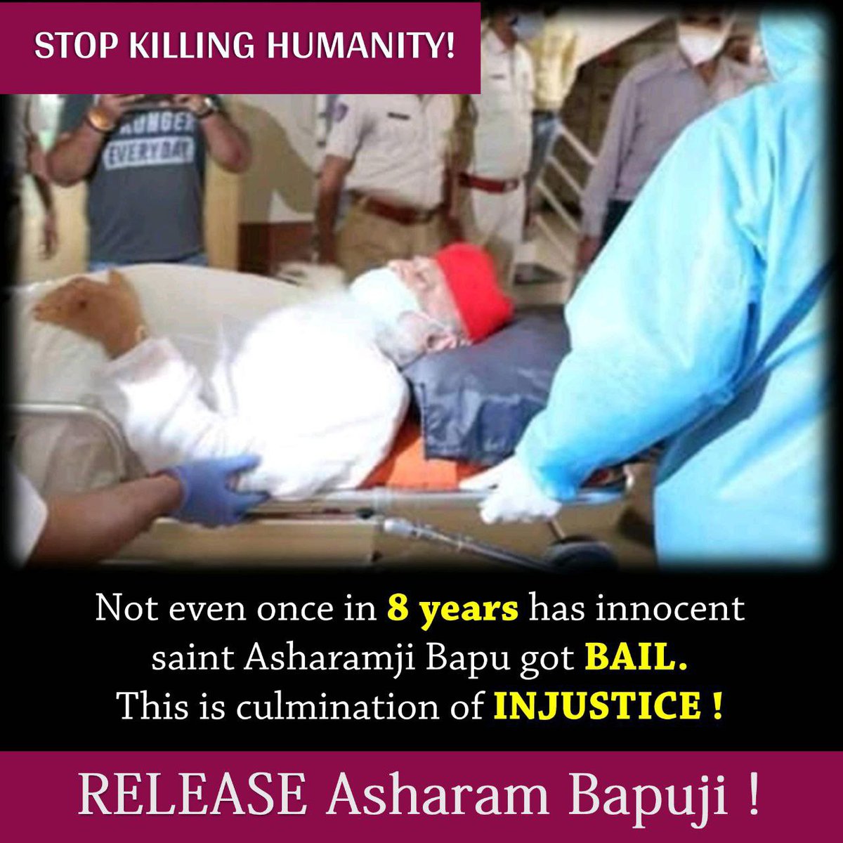 न्यायालय Without proof Sant Shri Asharamji Bapu को उम्रकैद और अस्वस्थ हालात मे भी Bail/पेरोल न देकर अन्याय की चरम सीमा पर पहुंच चुका है!
Justice Still Awaited
#आखिर_कब_मिलेगा_न्याय ?