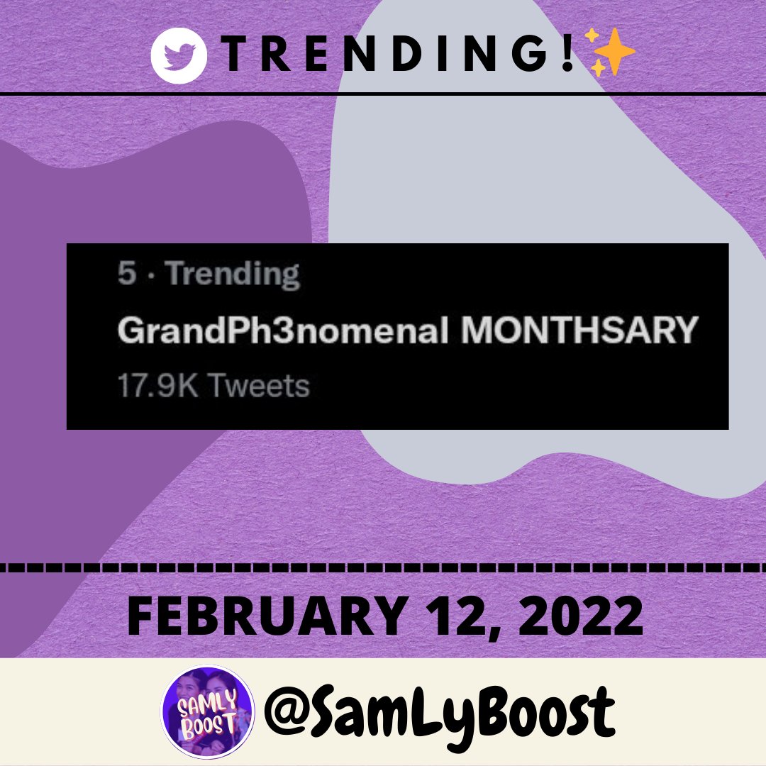 SamLyBoost's tweet image. TREND UPDATE!

We are now @ the fifth spot with seventeen thousand tweets and counting! Keep those tweets coming, FAM!!

GrandPh3nomenal MONTHSARY