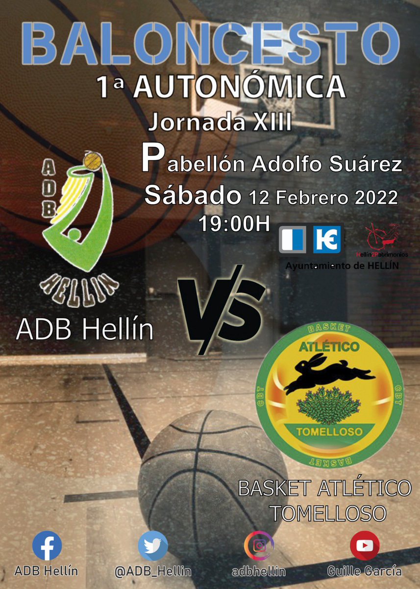 ADB_Hellin's tweet photo. ⚔️ #GameDay
🏆 1ª Autonómica (13ª jornada)
⏰ 19:00
🆚 @BktAtlTomelloso
🏟 Pabellón Adolfo Suárez
📺 Nuestra cuenta de Twitter 🐦
#goADB
Te esperamos‼️‼️ https://t.co/pIwHfFeYRr