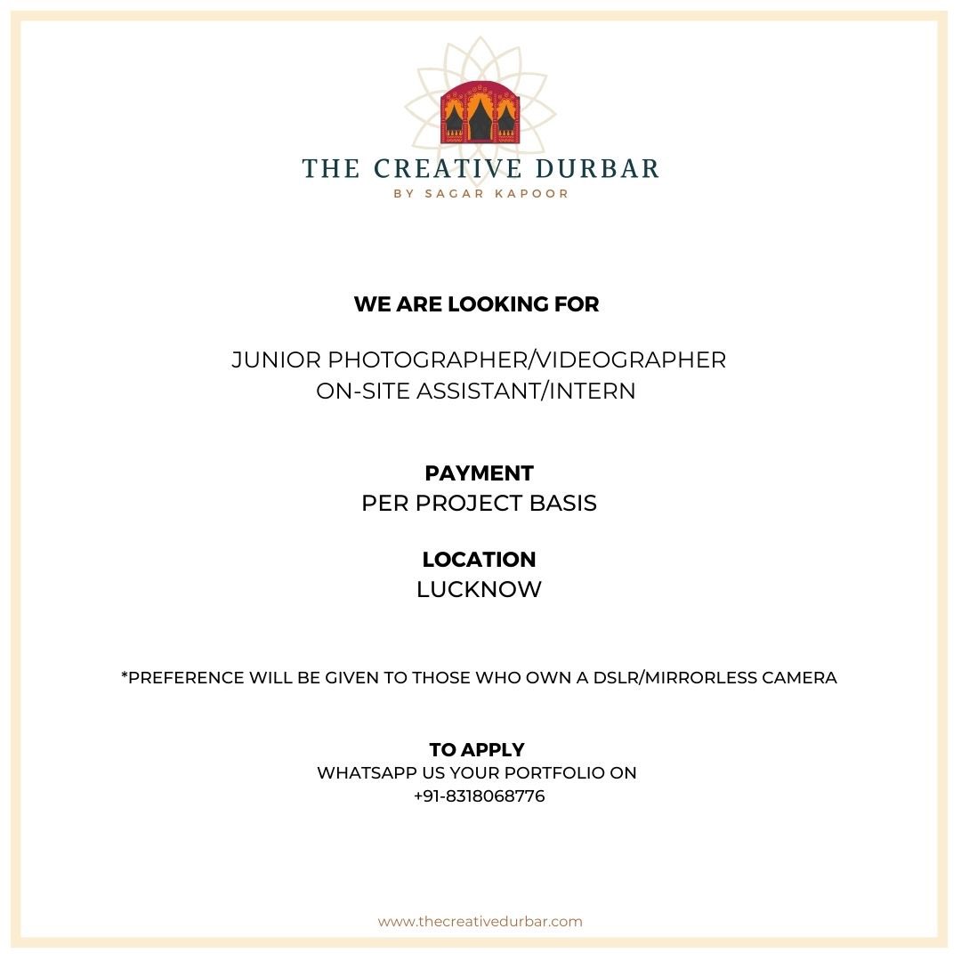 thesagarkapoor's tweet photo. Hello everyone I am looking for people for wedding photography/ advertising work in Lucknow. Kindly RT/share with people who might be interested. Thank you 🙏🏻
#lucknow #photograph #lucknowjob #NFTCommunity https://t.co/dJCNWhfY2S