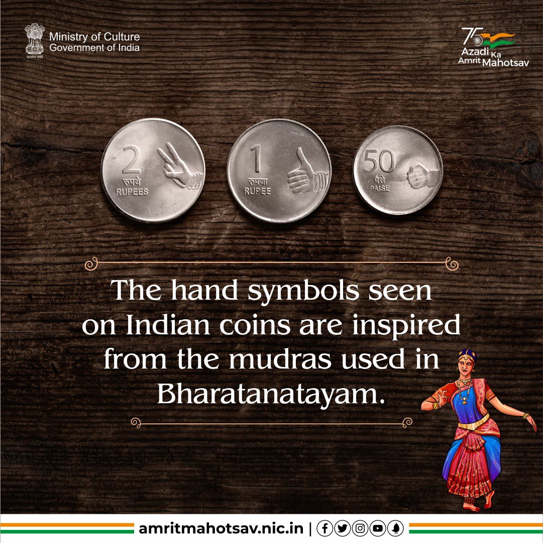 #DYK : The hand symbols seen on Indian coins are inspired from the mudras used in #Bharatanatayam.

#AmritMahotsav