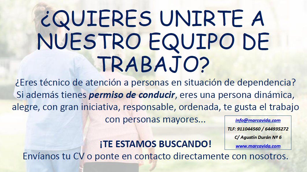En <a href="/marcavida_CD/">MARCA VIDA</a> estamos buscando auxiliares de geriatría con titulación oficial, o bien, con certificado de profesionalidad, y con carnet de conducir. info@marcavida.com 911 044 560 644 935 272 marcavida.com #trabajo #ofertalaboral #empleo #auxiliar #carnetdeconducir