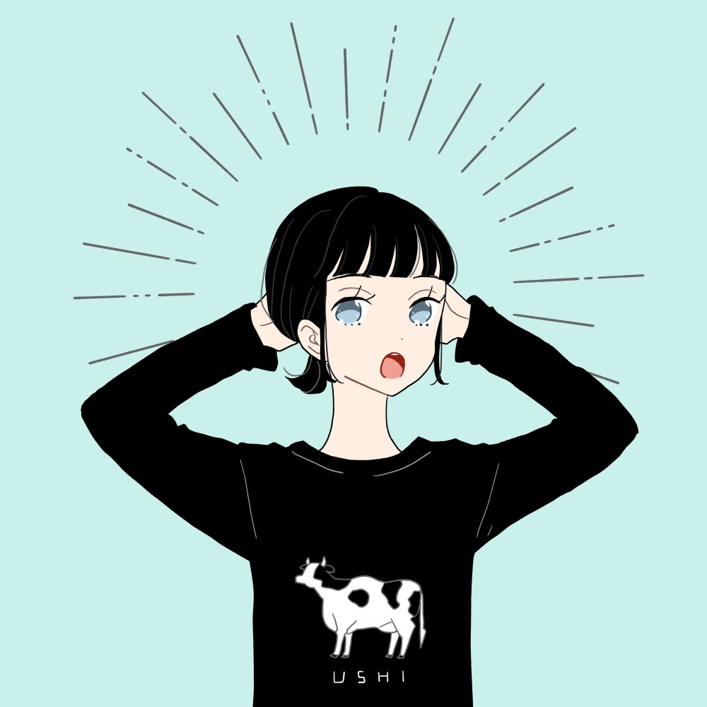 ぞう フリーイラスト 牛のイラストプリントtシャツを着た女の子のイラスト素材です Snsなど自由にお使いください フリーアイコン フリーヘッダー フリーイラスト フリー素材 創作 ガールズイラスト ゆるガル 牛 プリントt 背景の色違いは