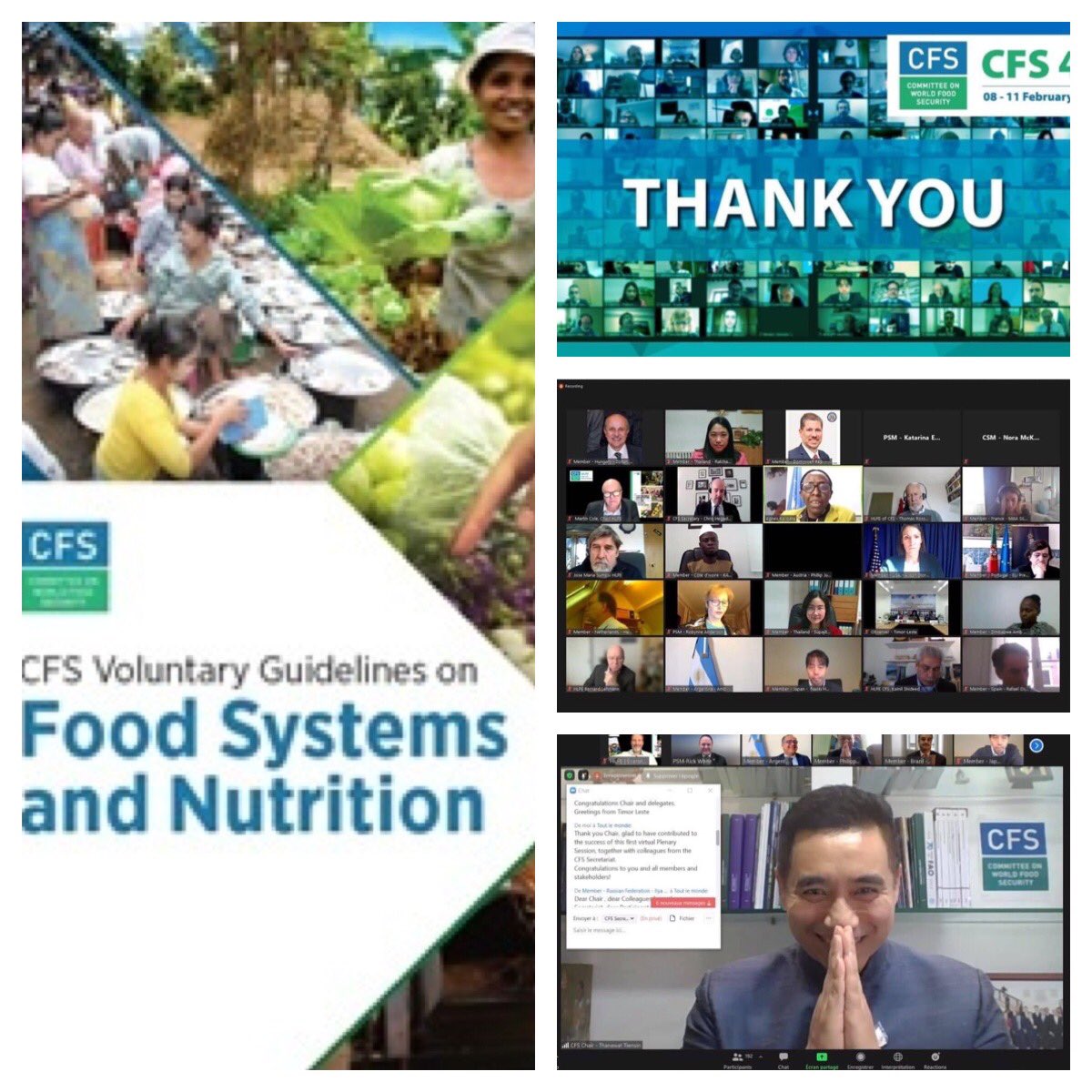 ThanawatTiensin's tweet photo. This day last year at #CFS47, the Voluntary Guidelines on Food Systems and Nutrition was endorsed by its members. We spent over 300 hours for negotiations. Today we need your support in promoting the utilization and implementation of VGFSyN. We need further efforts✌️😃 https://t.co/zmB1lNPomo