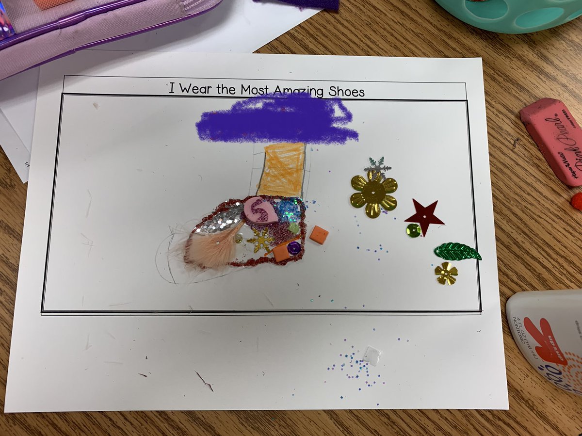 FreemanTeaches's tweet photo. Finished poetry using ‘I Wear the Most Amazing Shoes’ by Jack Prelutsky. A great creative way to share our visions. @ParklawnFCPS #IWearthrMostAmazingShoes https://t.co/OFuwojoqnw