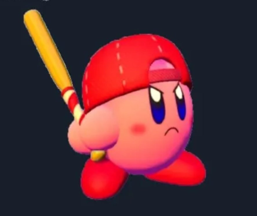 Here's a picture of what kirby from nombtendo would look like if he  swallowed your favorite Blaseball player! Ha ha. The player is suffering  greatly, this is a fate worse than death