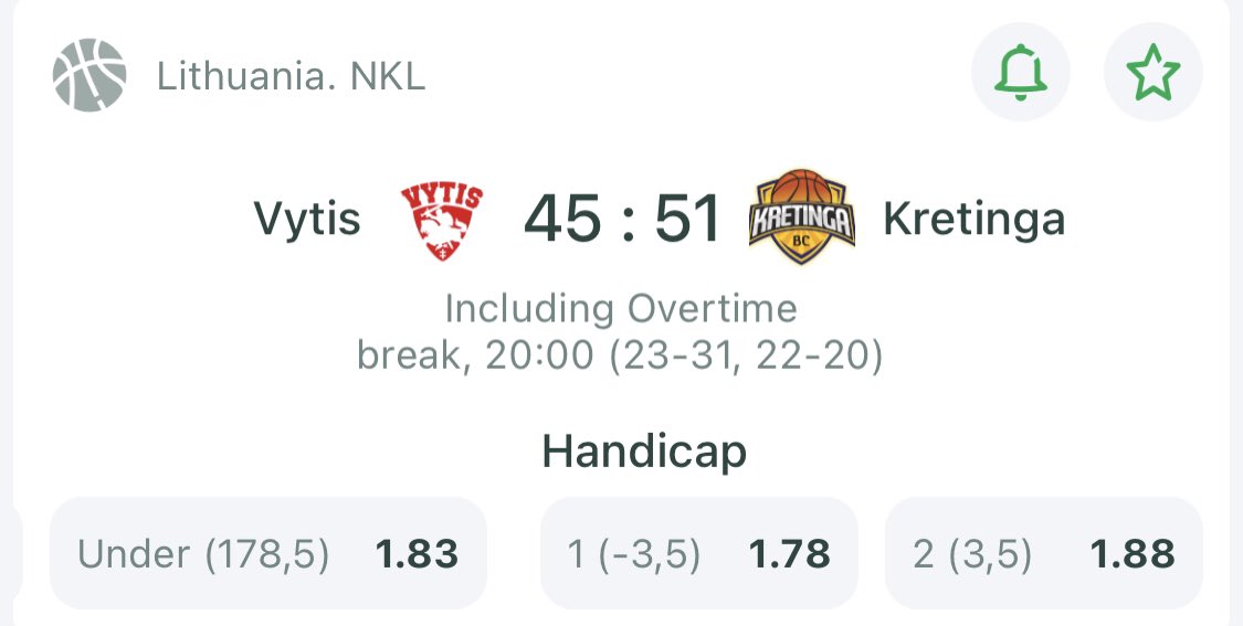 ASBBets's tweet image. 🏀 #LiveBet 

Vytis -3.5 Handicap, Lithuania NKL

1.78

This bet is gift, just bet 1.2k on it, GL.