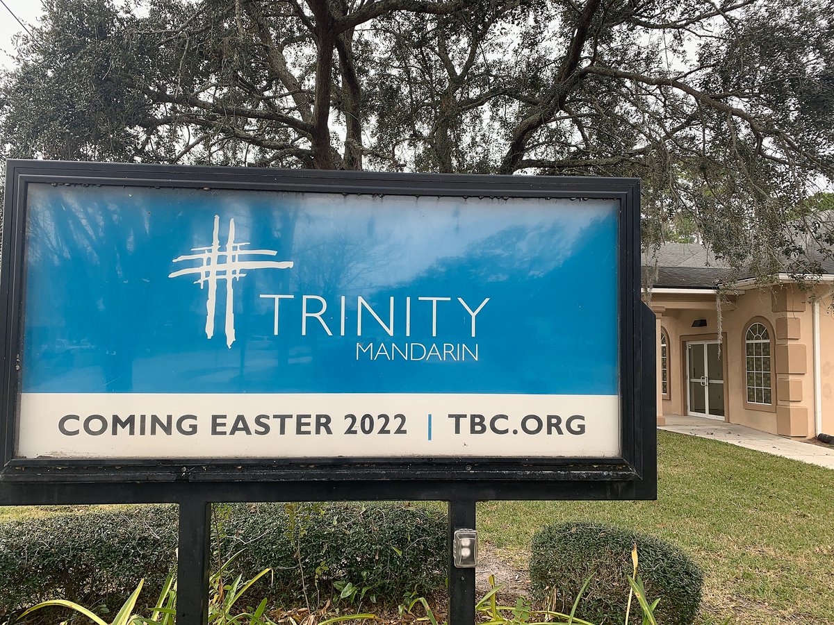 tbcjax's tweet photo. The new sign is up at our Mandarin location! Trinity Mandarin officially launches this Easter and we couldn't be more excited! Continue praying that God uses this new location to spread the good news of Jesus to more people here in Jacksonville. https://t.co/fK0hxugerJ
