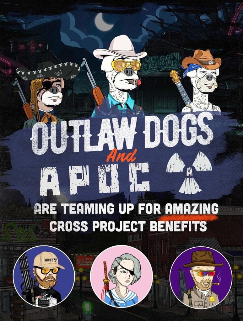 apoc_ai's tweet photo. Introducing the first of it's kind cross chain @Casper_Network x @ethereum #NFT collaboration. 

#APOCNFT partners with @DCOutlawdogs.

#APOC community members who mint an #OutlawDog will receive exclusive extra benefits from both projects. Join us for the #AMA Sunday 8:30PM CET! https://t.co/336xxT4eJ0