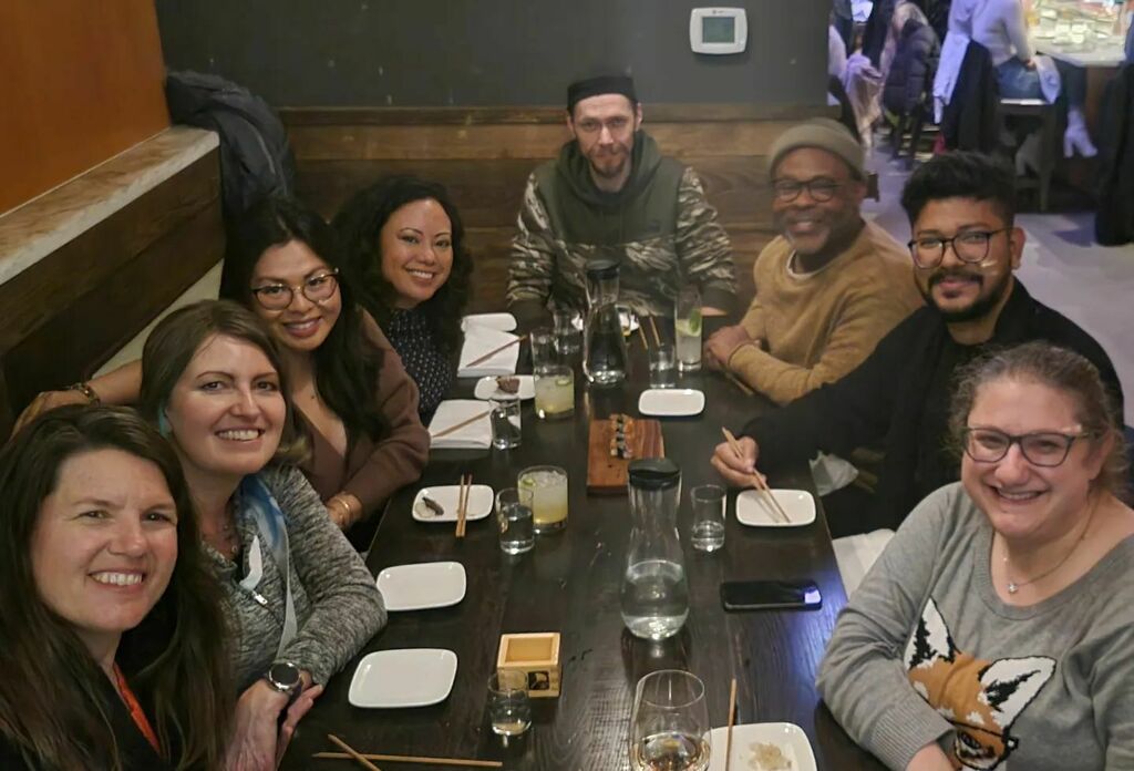 RachelHasTheMic's tweet photo. At last! The Denver office of Hubilo has come together in person! So great to meet our CEO and each other, some of us for the first time outside screens.
#hubilove
#denver #uchidenver #dinner #japanese #workmeetup https://t.co/ziAm2q8cBl https://t.co/HTrL3iONVA