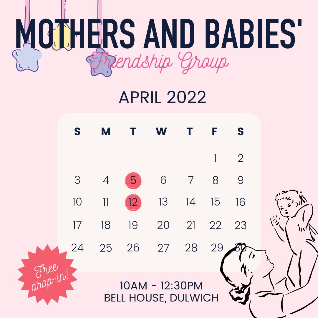 BellHouseNews's tweet photo. 🍼 The #Mothers and Babies' Friendship Group is back! Starting March 8th, you can meet others in similar situations @ Bell House. For more information: https://t.co/xON6gOpJQM

#dulwich #dulwichvillage #london #southlondon #southwark #supportgroup #dropin #newmums #opengroup https://t.co/pLfvTkCDCm