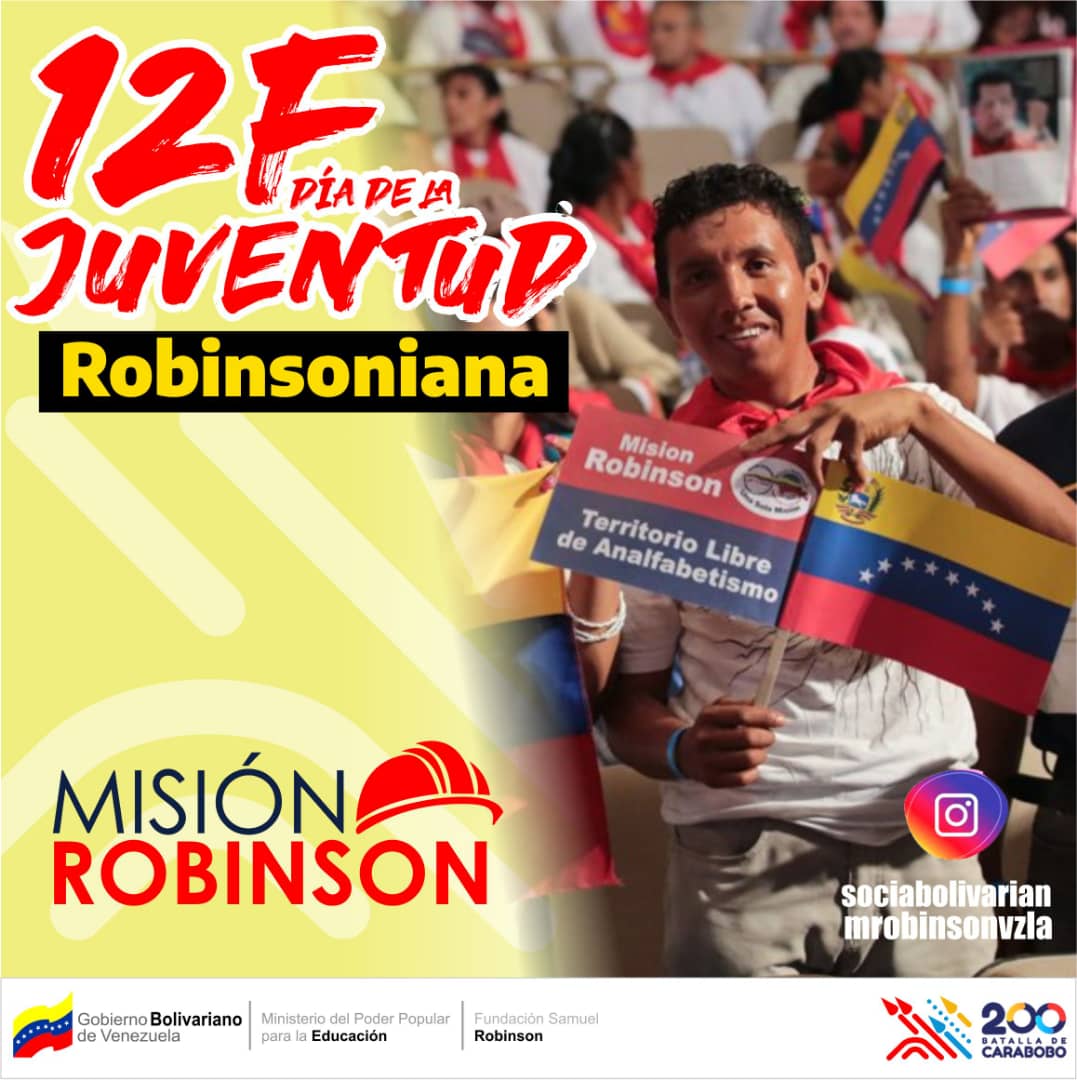 MisinRobinsonP2's tweet photo. #MisiónRobinson celebra el Día de la Juventud, recordando a la juventud que luchó en la Batalla de la Victoria en defensa de nuestro territorios hace 208 años.
¡Sigamos defendiendo nuestra patria y soberanía!

 #JuventudLealYPatriota
#JuventudRobinsoniana 

@NicolasMaduro https://t.co/wq8jI8RsSz
