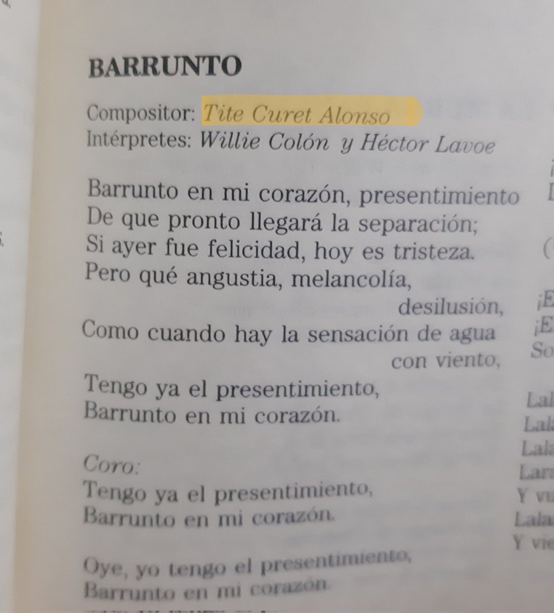 Tengo ya el presentimiento 
Barrunto en mi corazón 
#TiteCuret