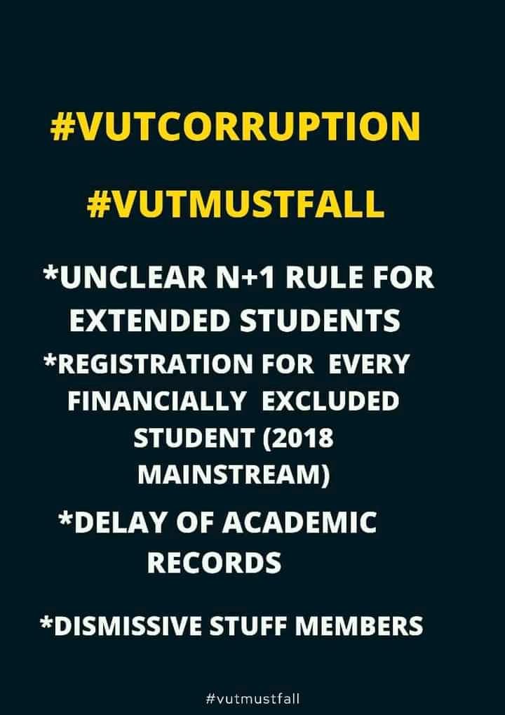 ArthurV35959187's tweet photo. #DJSBU
VUT MUST FALL.... #VUTmustfall #VUTmustfall 😭😭😭😭😭😭 students doing their last years are suffering some are dropping out because of negligence from this intitution.... Some can't even register even though they are funded... #VUTCORRUPTION #VUTmustfall https://t.co/InwXTFuw2B