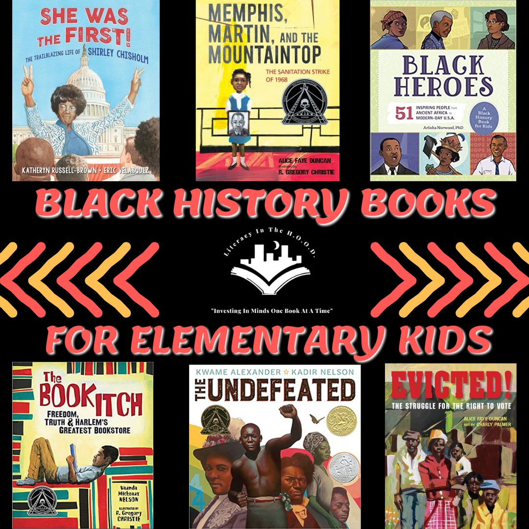We put together a list of books to read with your elementary-aged children for #BlackHistoryMonth.

𝒀𝒐𝒖 𝒄𝒂𝒏 𝒑𝒖𝒓𝒄𝒉𝒂𝒔𝒆 𝒕𝒉𝒆𝒔𝒆 𝒃𝒐𝒐𝒌𝒔 𝒂𝒕 𝒐𝒖𝒓 𝒃𝒐𝒐𝒌𝒔𝒉𝒐𝒑 bookshop.org/shop/LiteracyN…

#LiteracyInTheHood #BeAReadingRoleModel  #BooksMatter #BlackAuthors