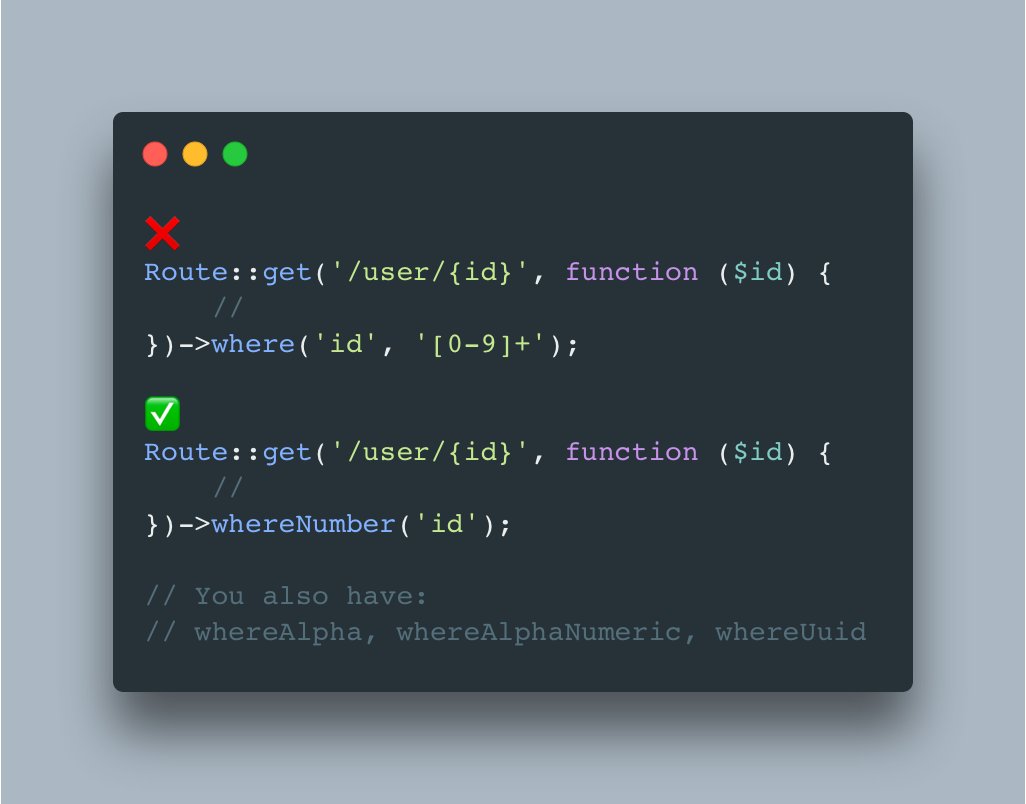 You can use whereNumber() on routes instead of passing a regex pattern to where()