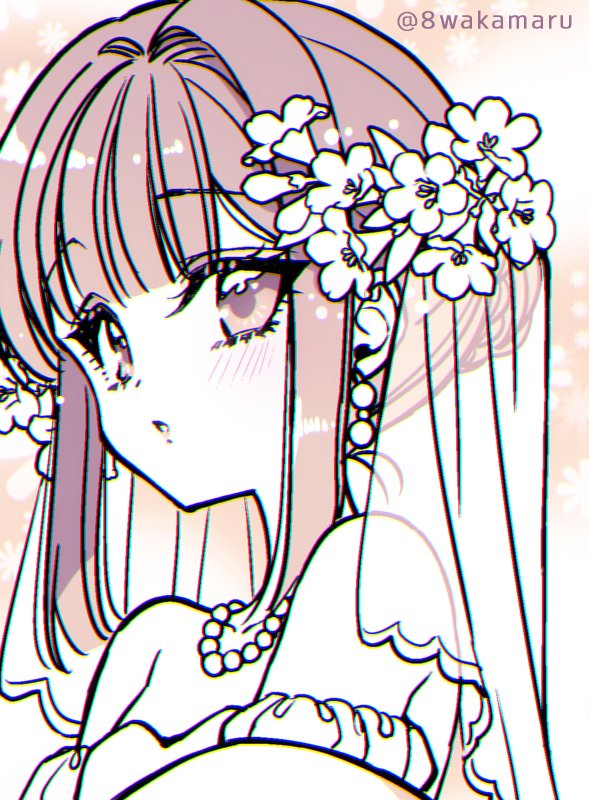 tamaki iroha 1girl veil solo jewelry flower necklace hair flower  illustration images